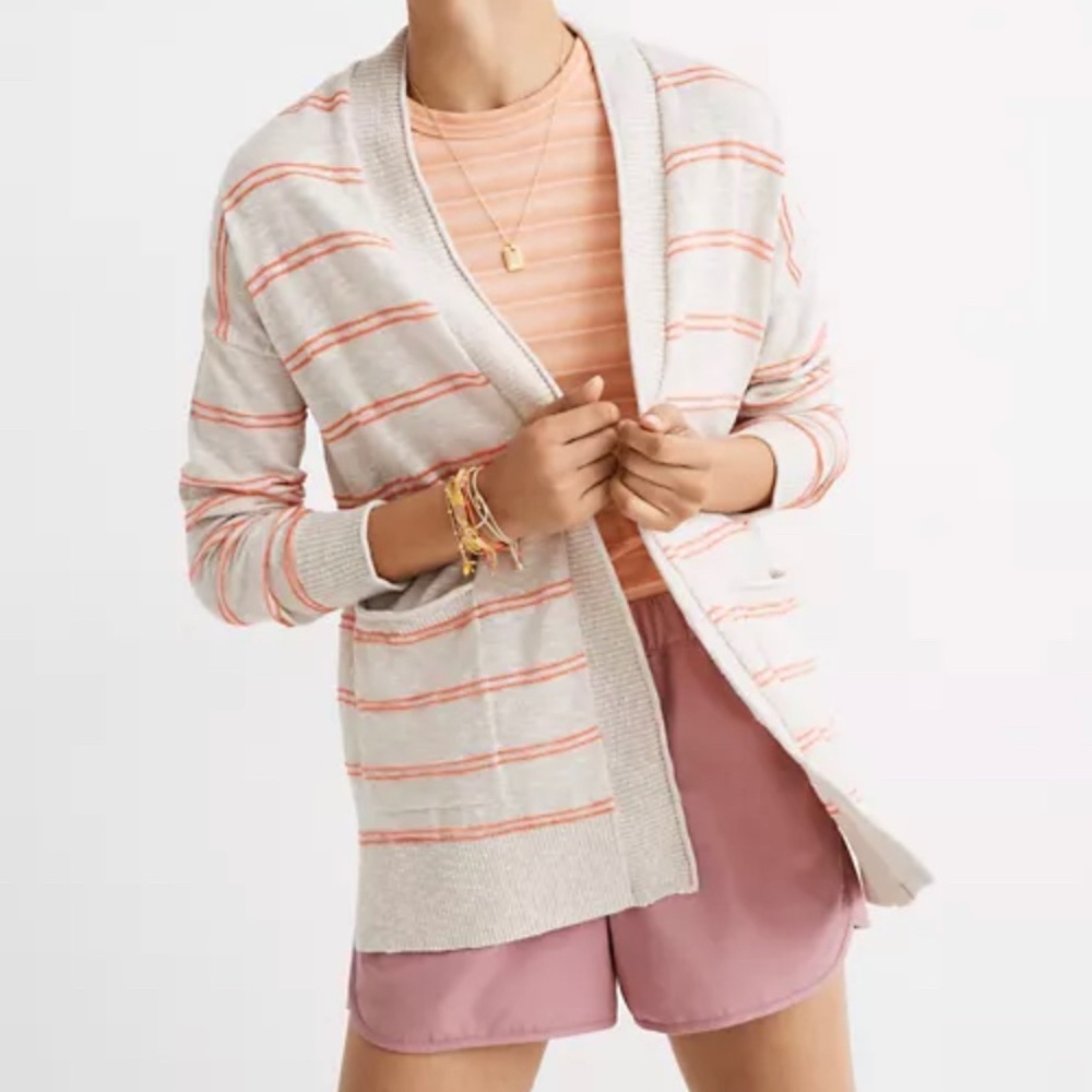 Madewell Bradley Beige Striped Open Cardigan Sweater| Small